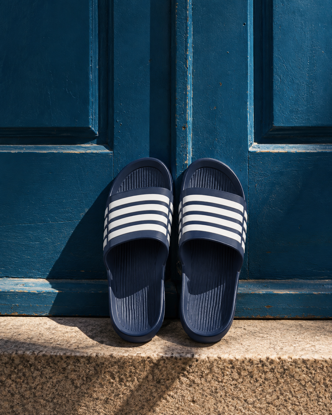 Sandalia Franjas Azul con Blanco