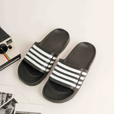 Sandalia Franjas Negro con Blanco