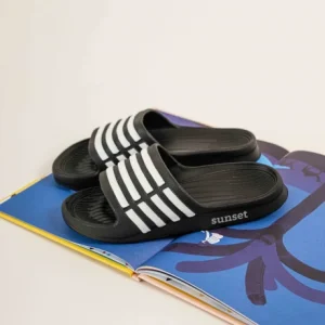 Sandalia Franjas Negro con Blanco